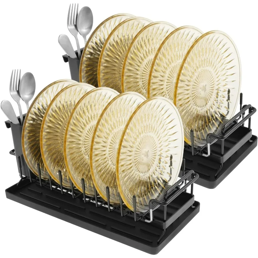 2 قطعة رف تجفيف الأطباق القابل للتوسيع من الفولاذ الكربوني لتمديد الأطباق تجفيف الأطباق متعدد الوظائف حامل أواني رف توفير المساحة للمطبخ