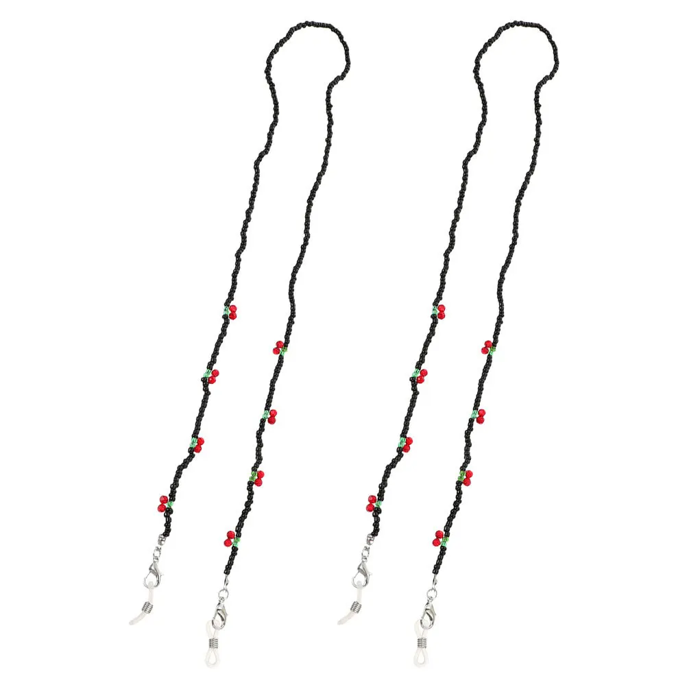 

2Pcs Cherry Bead Glasses Chain Beaded Eyeglass Strap Cord for Reading Sunglasses Anti Lost Neck Chain with Cute Fashion Design