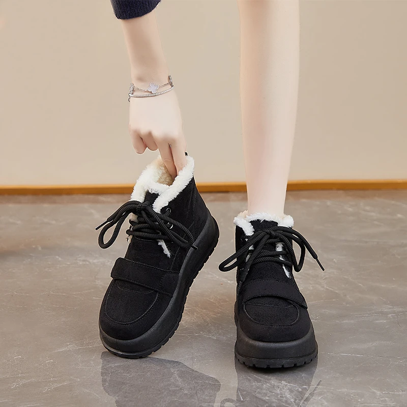المرأة الشتاء جولة تو التمهيد سميكة القاع أحذية بوت قصيرة الدافئة صوف مبطن زيادة أحذية الثلوج الدافئة والأكثر مبيعا #6