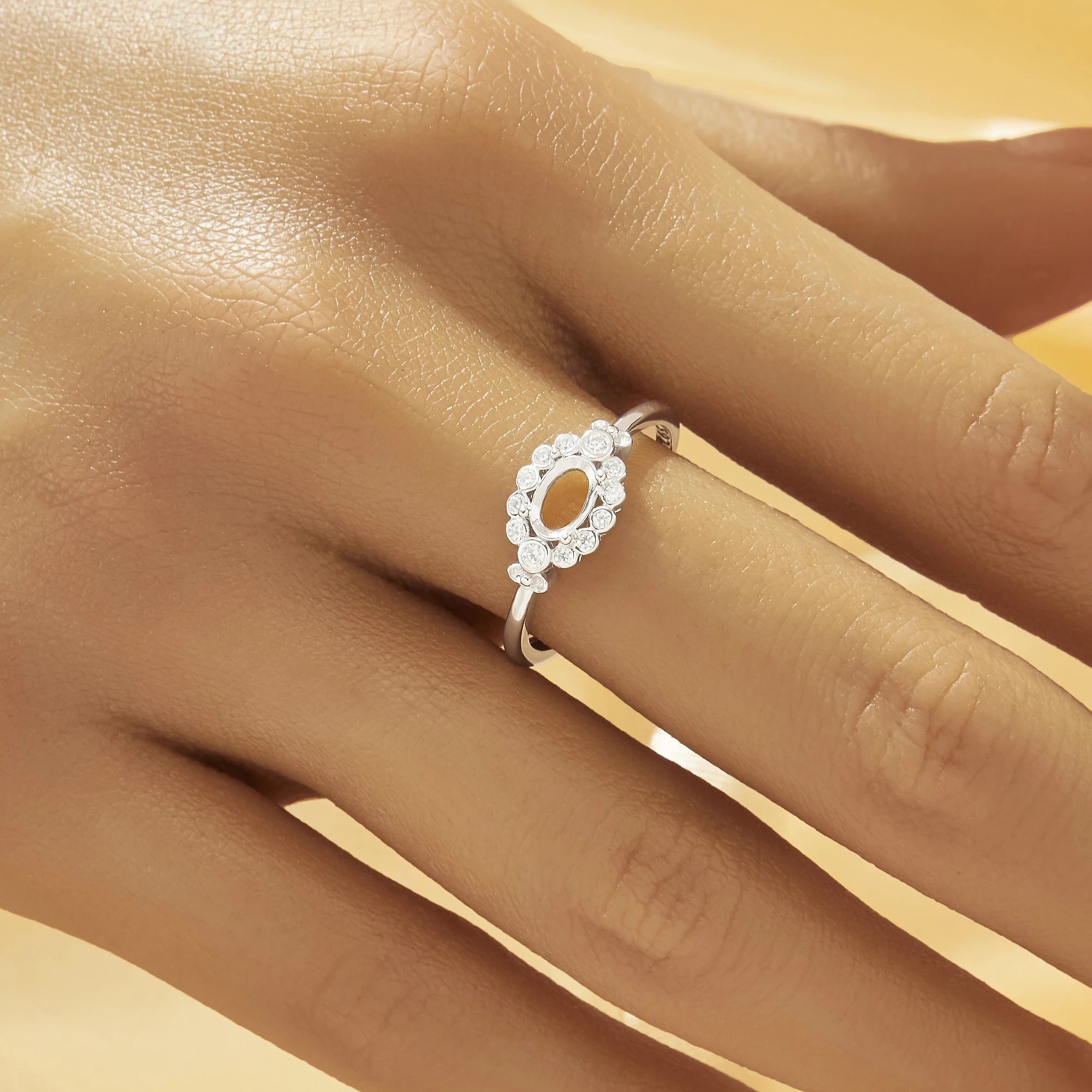 4x6MM Oval Prongs Ring Setting,Cluster CZ Halo Solid 925 Sterling Silver Ring,Vintage Ring,DIY Adjustable Ring Settings 1222179