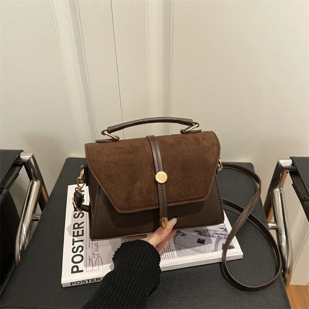 

Elegant Faux Suede Crossbody Bag Golden-Tone Hardware Adjustable Strap Shoulder Bag Flap Closure Pillow Bag Women