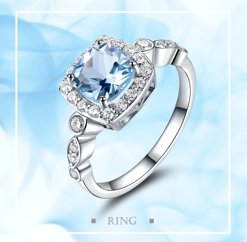 

925 Sterling Silver Fashion Jewelry Rings Sky Blue Cubic Zirconia Luxury Wedding Rings for Women