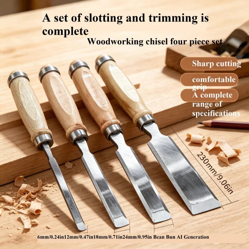 Wood Handle Flat Chisel 45 Steel Bevel Chisel Woodworking Chisel Set Hand Carving Gouge Carpentry DIY Cutting Carving Hand Tool