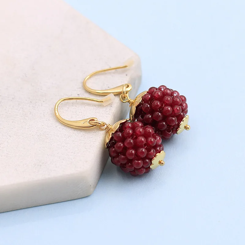 Countryside Style Fashion Beautiful Red Raspberry Earrings Cute Sweet Girl Ins Fashion Temperament Commuting Wearring Jewelry