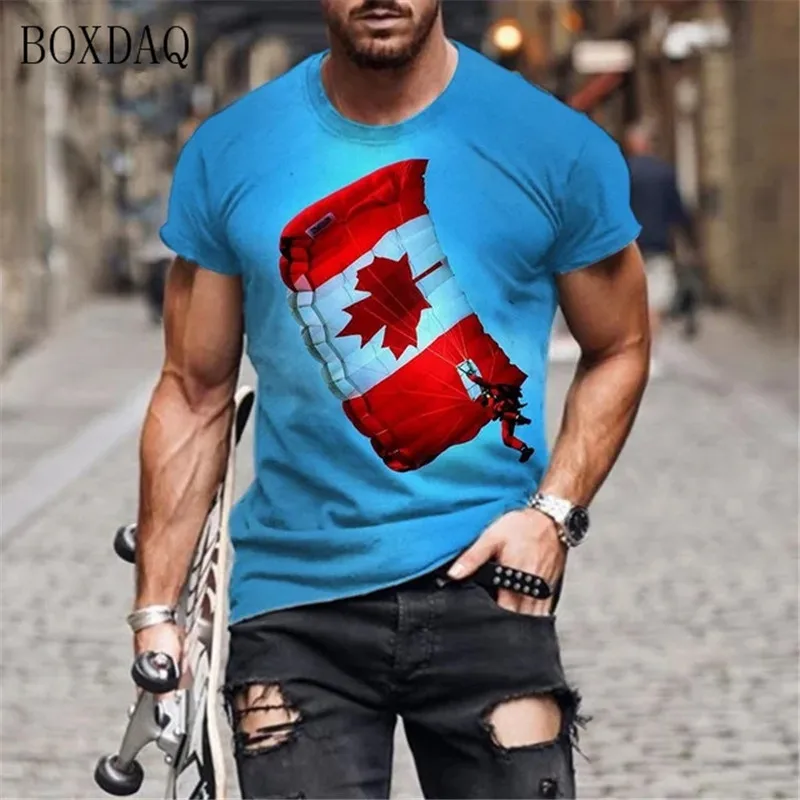 Kanada National flagge 3D-Druck Herren Sport T-Shirts Sommer Kurzarm Trend Streetwear männlich T-Shirt 6xl Plus Size Casual Tops