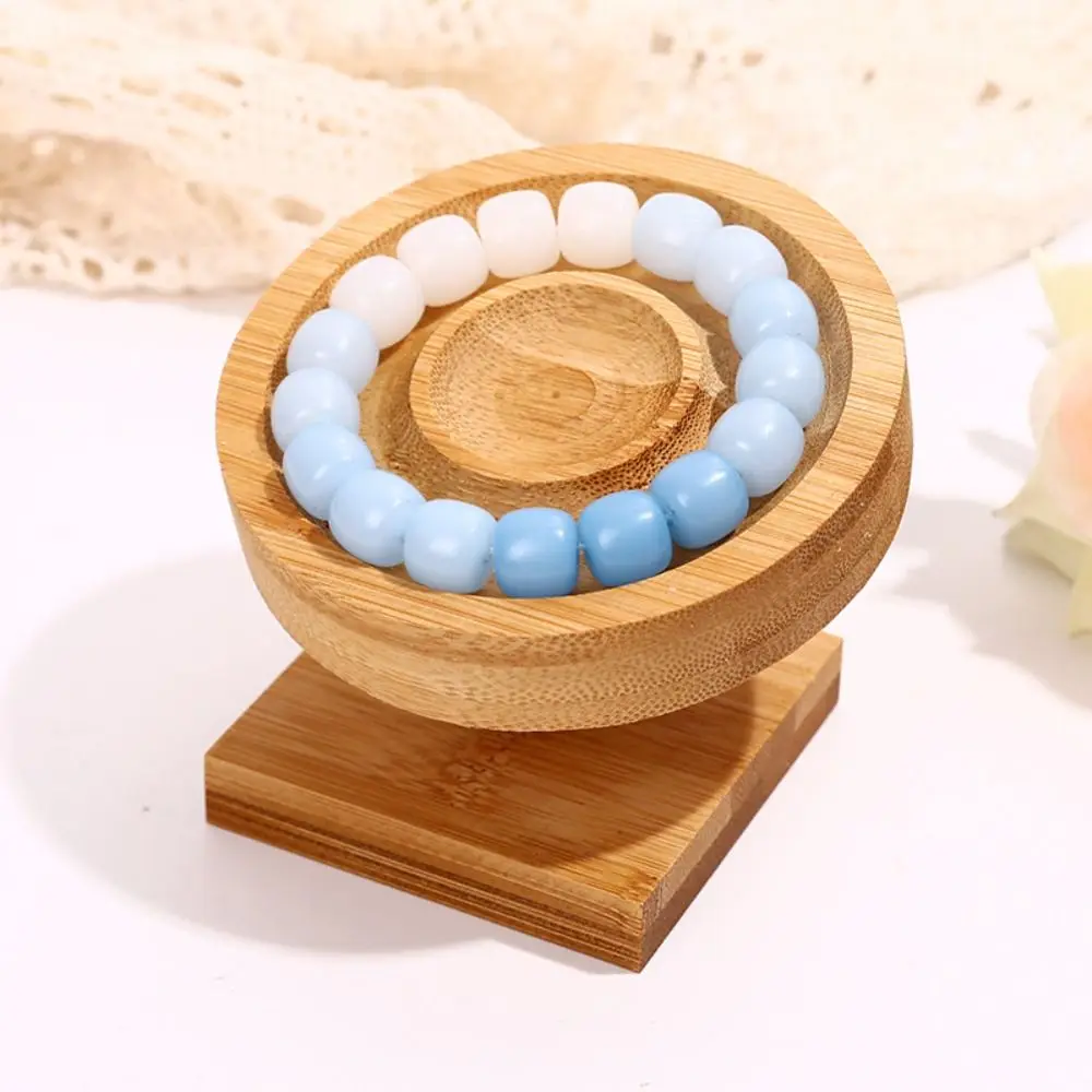 

Useful Bamboo Wooden Jewelry Tray Built-in Groove Round Bracelets Holder Square Practical Bangle Display Case Ornament