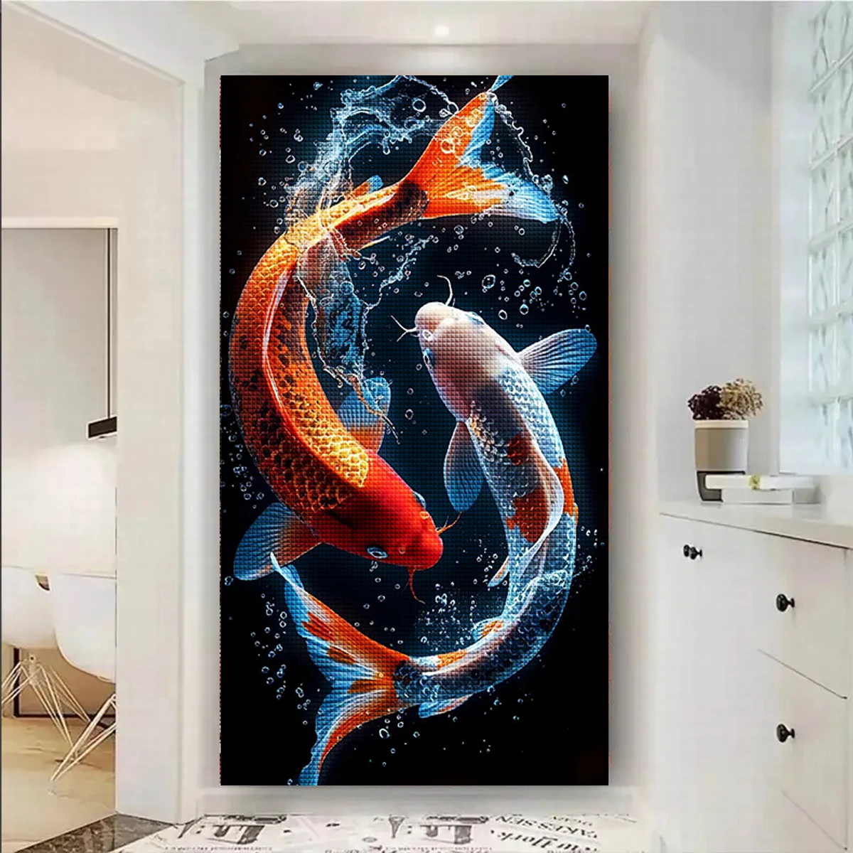 5D DIY Diamond Painting Two Fish Koi Full Drill Cross Stitch Kits Diamond Mosaic Aquatic Animals Large Size Art Home Decor