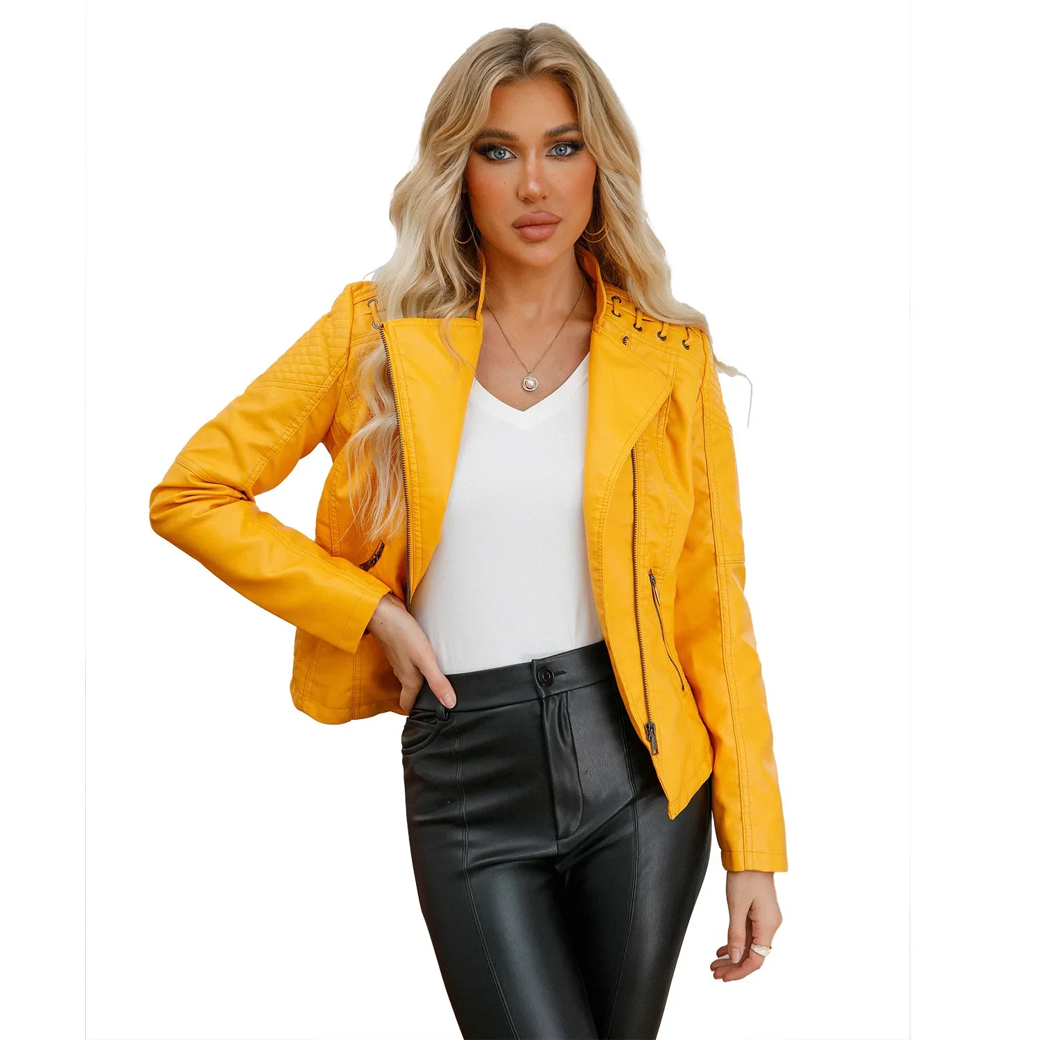 New Season Women's Genuine Leather Cropped Jacket Slimming Effective Motorcycle Suit Smooths Your Silhouette Thin Leather Jacket