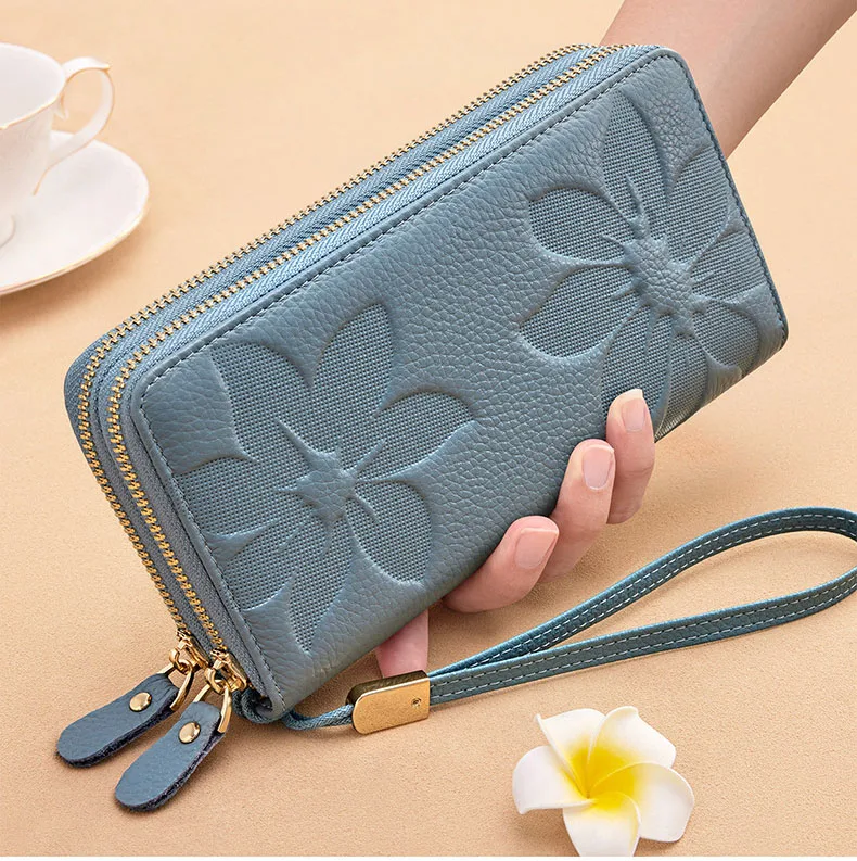 BANYANU Fashion RFID Blocking Grain Cowhide Leather Women Wallet Long Luxury Business Card Case Bag Zipper Lady Purse Wallets