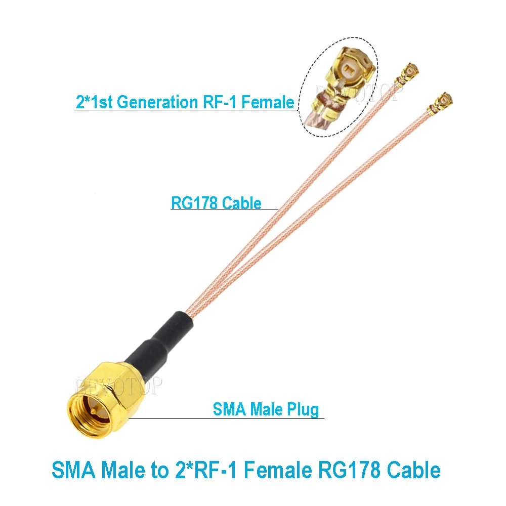 1PCS SMA to Ufl Splitter Cable RP-SMA / SMA Male to 2 x IPX-1 Female Jack Y Type RG178 RF Coaxial Extension Jumper