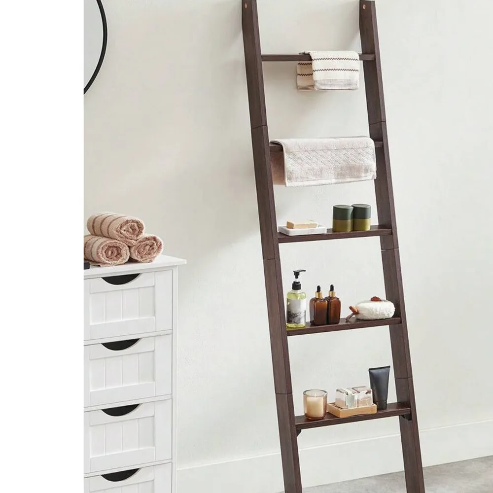 VASAGLE 5-Tier Ladder Rack Farmhouse Style Living Room Decorative Blanket Storage Shelf for Home Organization