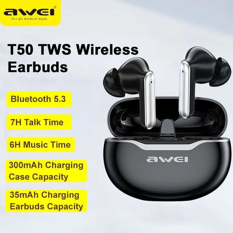 

Awei TWS Bluetooth 5.3 Earphones Wireless Sport Headphone Touch Control HiFI Stereo Waterproof EarHook Headset With Mic