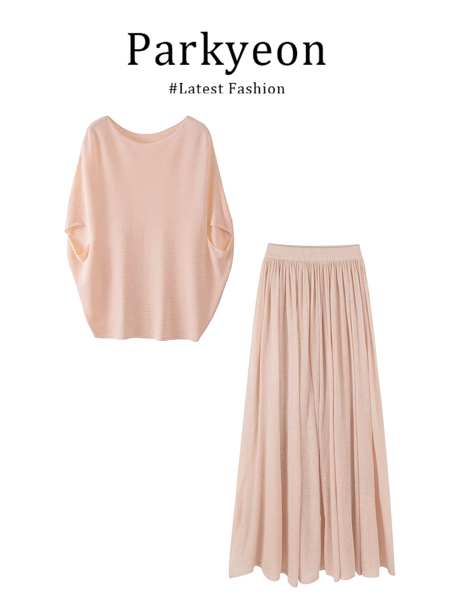 

Pink Loose Drapey Casual Style Long Skirt Set Women's Simple Slimming Top Bottoms Ensemble Summer Fashion Comfortable Wear