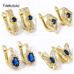 18K Gold Plated Brsss Shvenzy Earrings Fastener Hooks Clasps,Blue Zircon EarWire Fixture For DIY Earrings Making Accessories