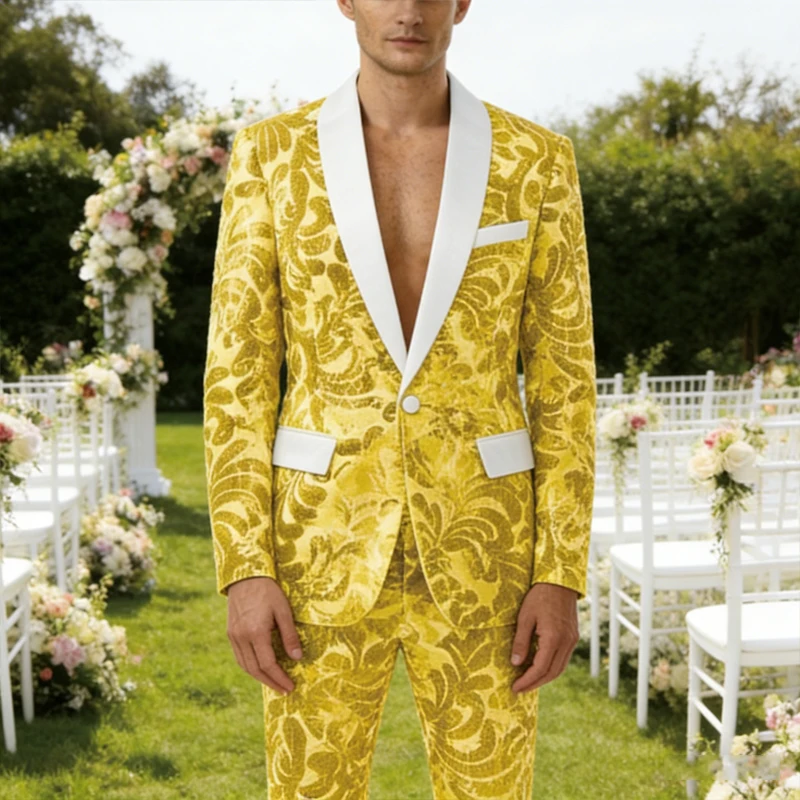 

Luxury Men's Sequin 2 Piece Set (Blazer+Pants) Shawl Collar 1 Button Slim Fit Sparkly Tuxedos Jacket Trousers for Wedding Party