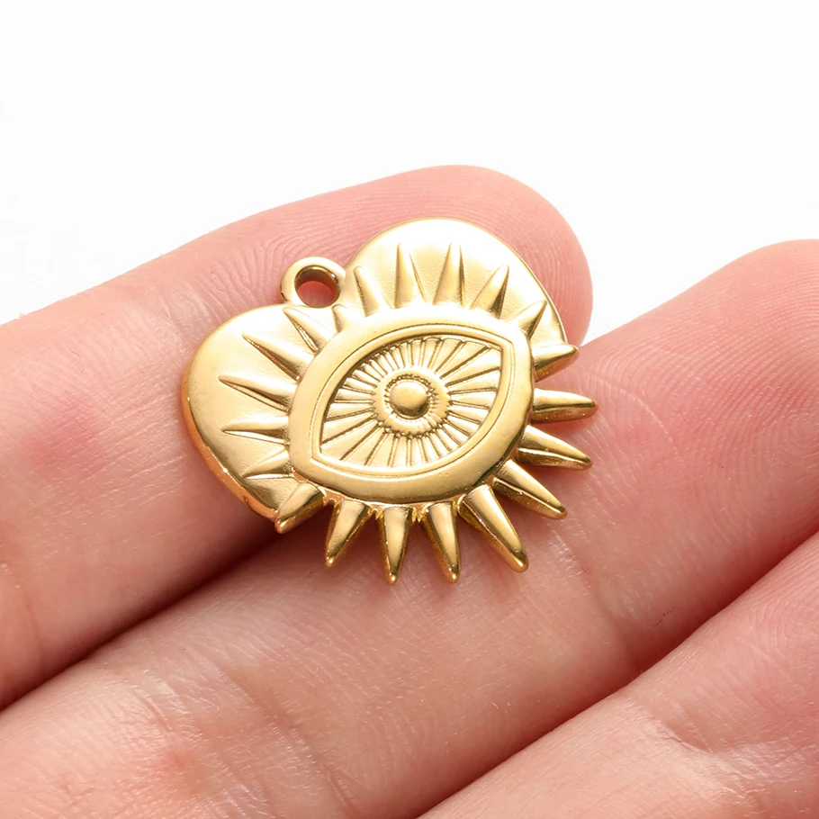 6 Stück echt vergoldete blau/dunkelblaue Strass-Böser-Blick-Anhänger aus Edelstahl, türkische Augen-Charms für Schmuckherstellung. – Detail 10