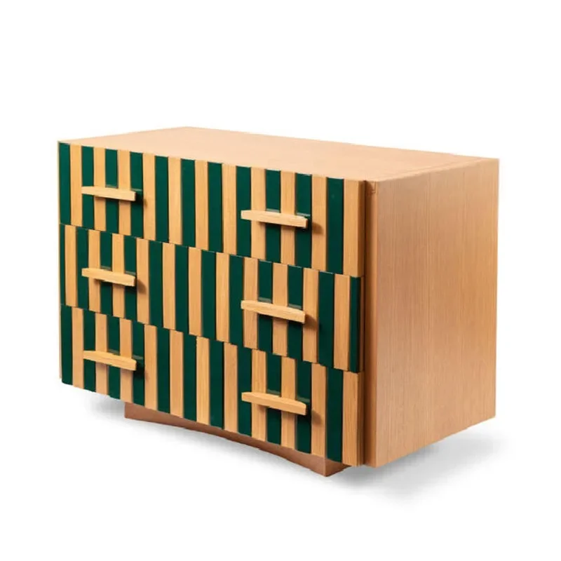 

Classic color matching striped edge cabinet designer furniture solid wood retro porch cabinet Dongguan furniture