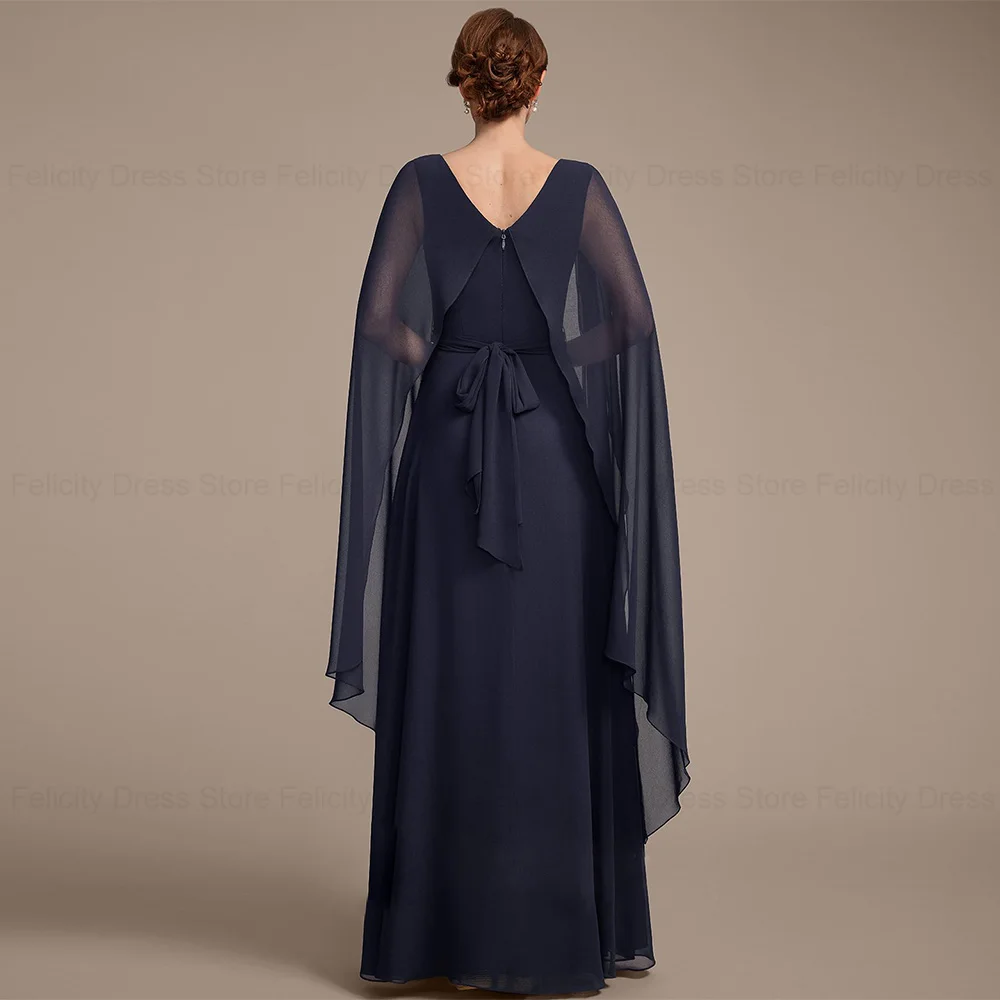 FELICITY Elegant Chiffon Mother of the Bride Dresses With Bow Pleated A-line Scoop Floor-Length Long Wedding Guest Party Dresses