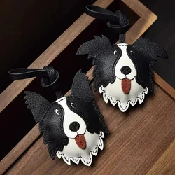 Unique Sheepskin Handmade Ture Leather Teddy Dog Border Collie Car Bag Pendant Keychain Handbag Girl Gift Birthday Cute Pendant