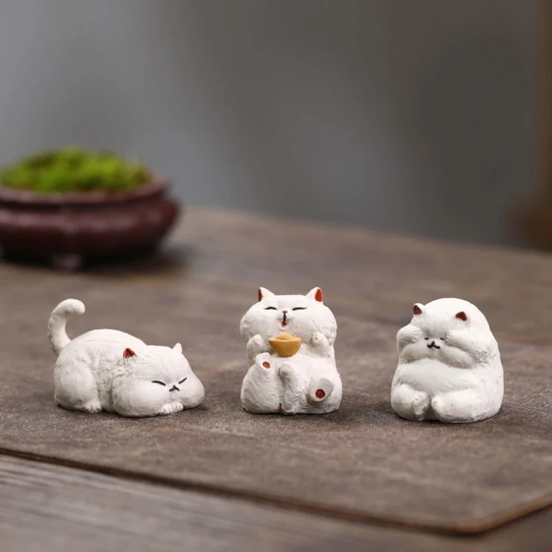 Purple Sand Tea Pet Cat Ornament Handmade Fortune Cats Ornaments Home Desktop Decoration Crafts Tea Tray Accessories Gifts