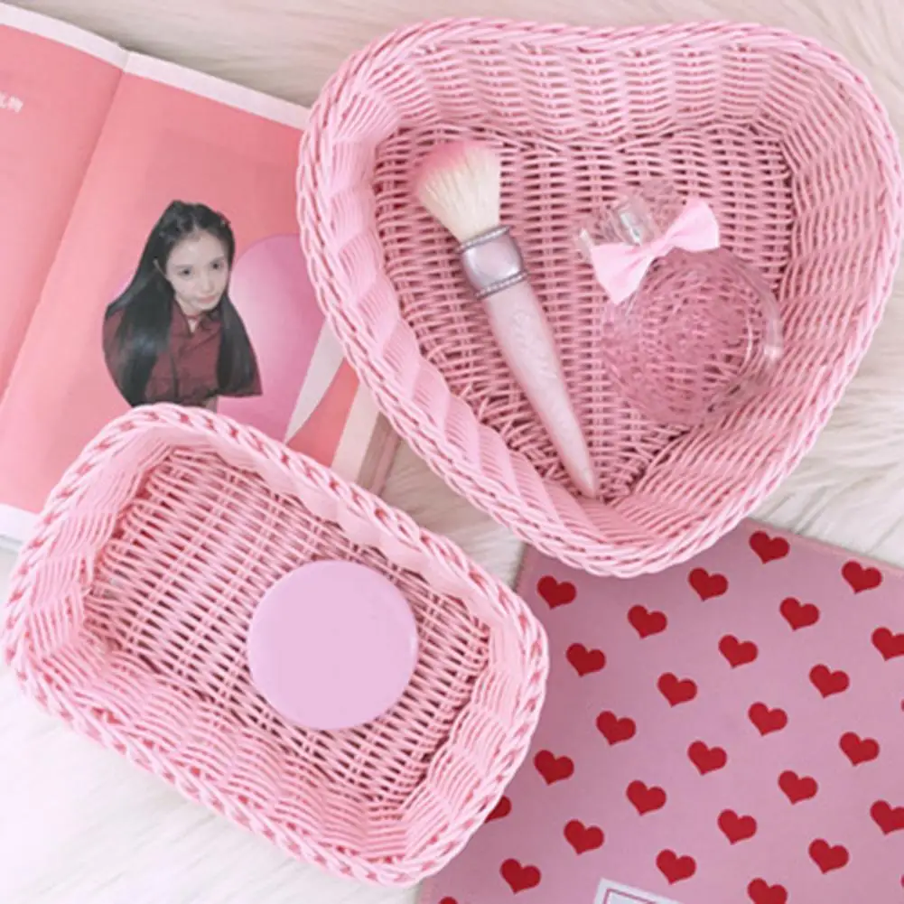 1Pc Creative Storage Basket High Durability Sundry Container Long Lifespan Love Heart Rectangle Shaped Organizer Basket for Home