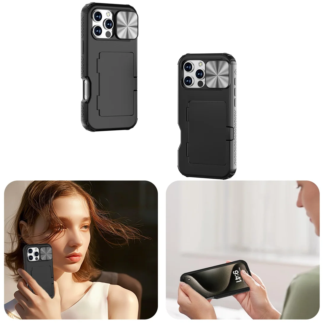 Picture 7: Fit iPhone 16 Pro Case, Camera Protector Shockproof Protective Cover Wallet Card Holder With Mirror Case For iPhone 16 Pro Max