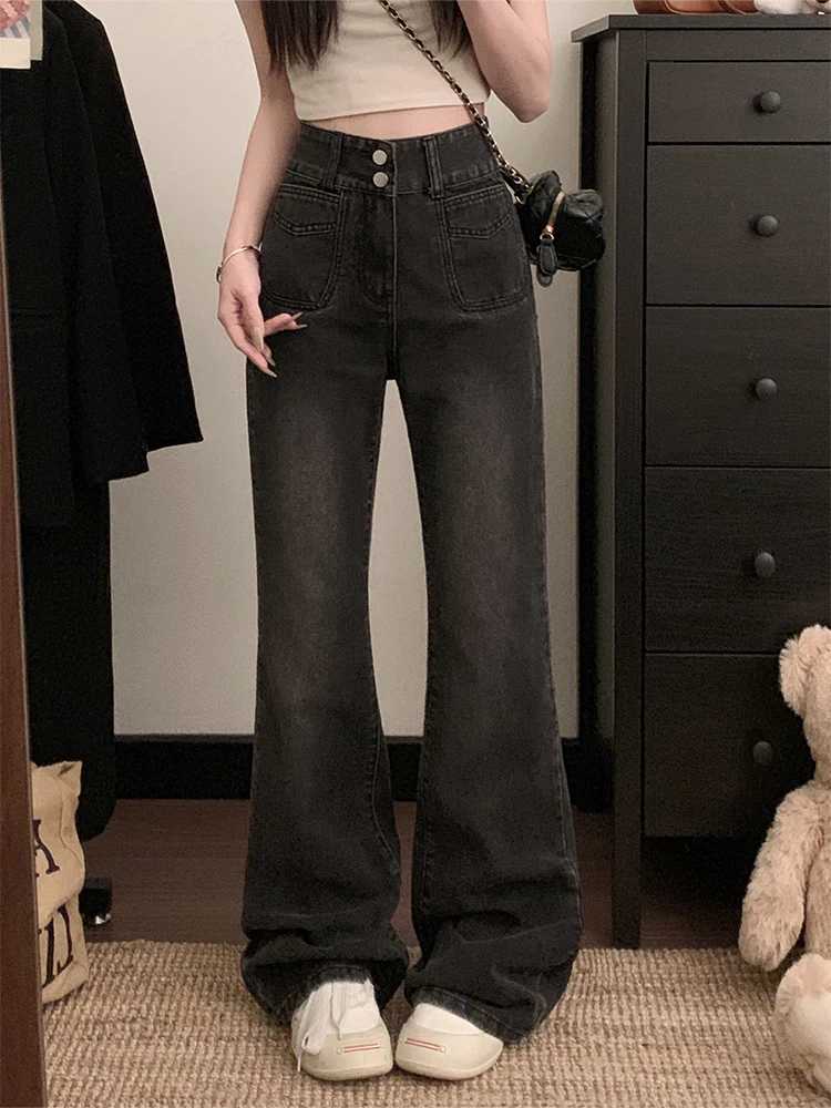 

Джинсы женские с высокой талией, двойным синим оттенком, микро-клеш, свободные, стройнящие, в пол, повседневные, стильные