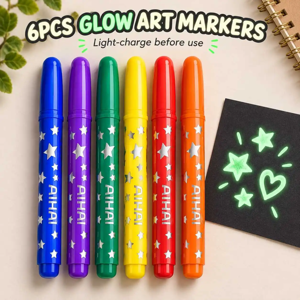 6 Color Neon Glow Highlighter Marker Pen Set for Creative Art Drawing Journals Notes and Decorative Lettering