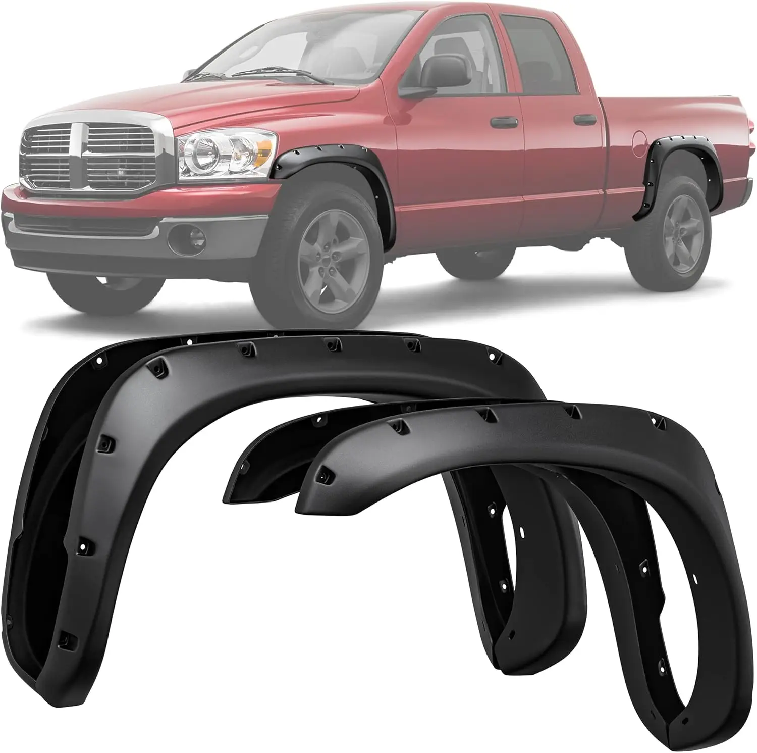 Wheel Arch Flares2001-2008 for Dodge Ram 1500 & 2003-2009  2500 3500 (Fleetside Model Only) Pocket Rivet Style Wheel Arch Covers