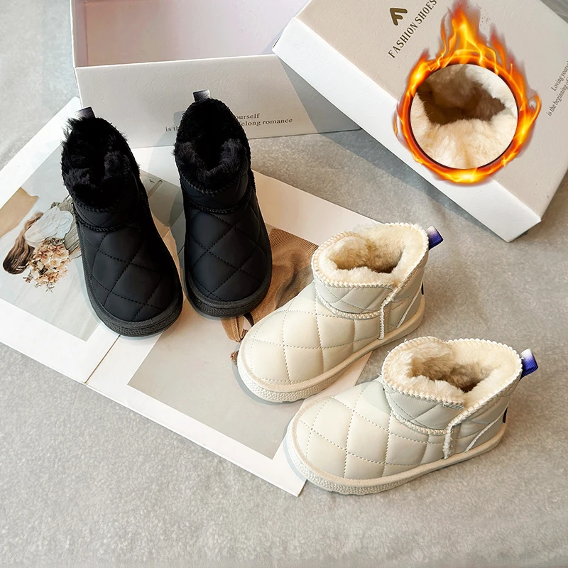 Winter Children's Boots Solid Color Girl Snow Boots Outdoor Thickened Plush Kids Causal Boys Non-slip Thermal Boots Versatile