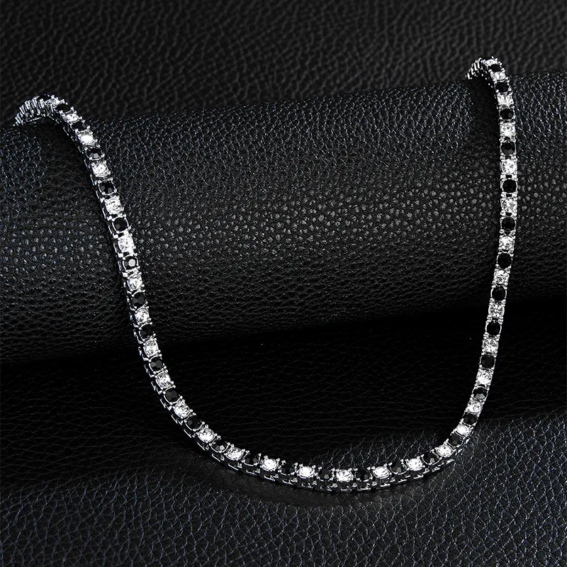 Fashion 4mm CZ Crystal Tennis Necklace Hip Hop Rock Iced Out Black And White Chain Men's Necklaces For Women Men Jewelry