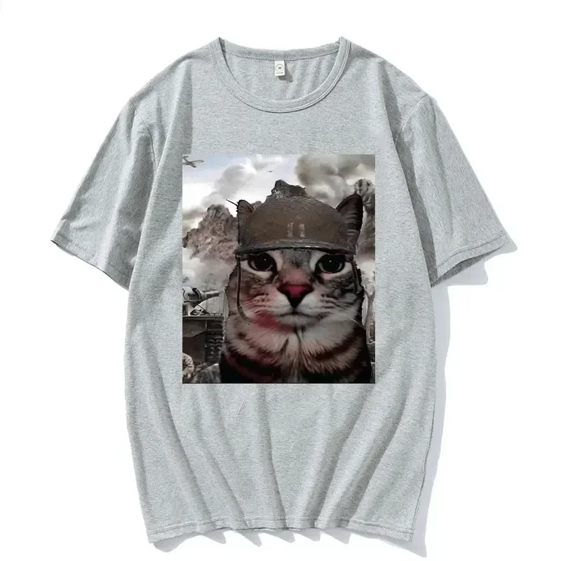 Thousand Yard Stare Funny Cat Meme T Shirts Men Women\'s Fashion Casual Short Sleeve T-shirts Cotton Oversized T-shirt Streetwear