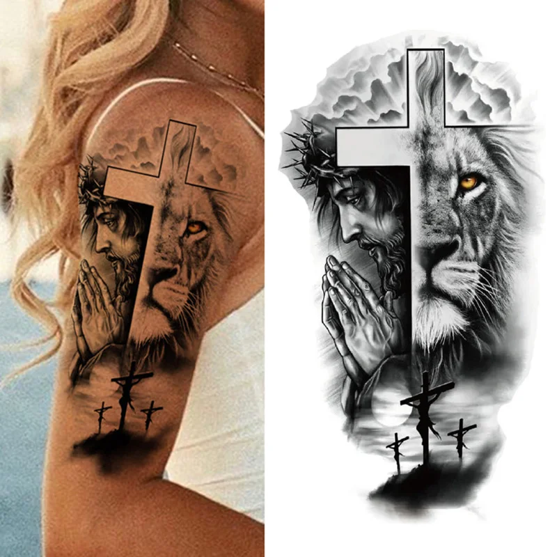 Wasserdicht Temporäre Tätowierung Aufkleber Wald Große Tiger Lion Wolf König Körper Arm Hand Cool Art Schwarz Tier Männer Frauen Gefälschte tattoos