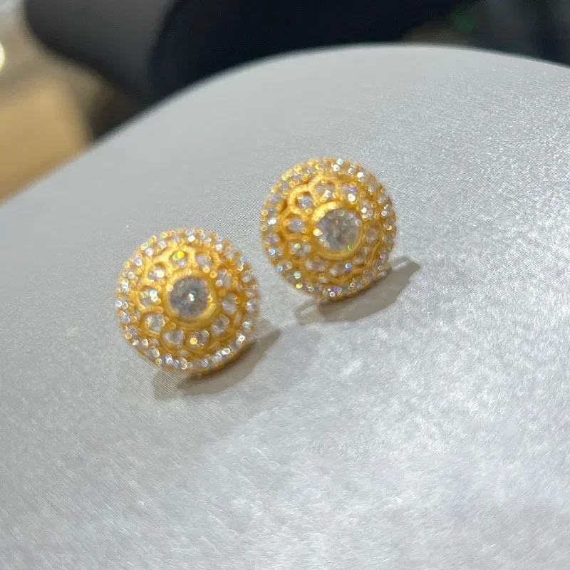 Pendientes de girasol con incrustaciones de diamantes artesanales de oro antiguo estilo palaciego de moda retro pendientes de alta calidad para joyería de mujer