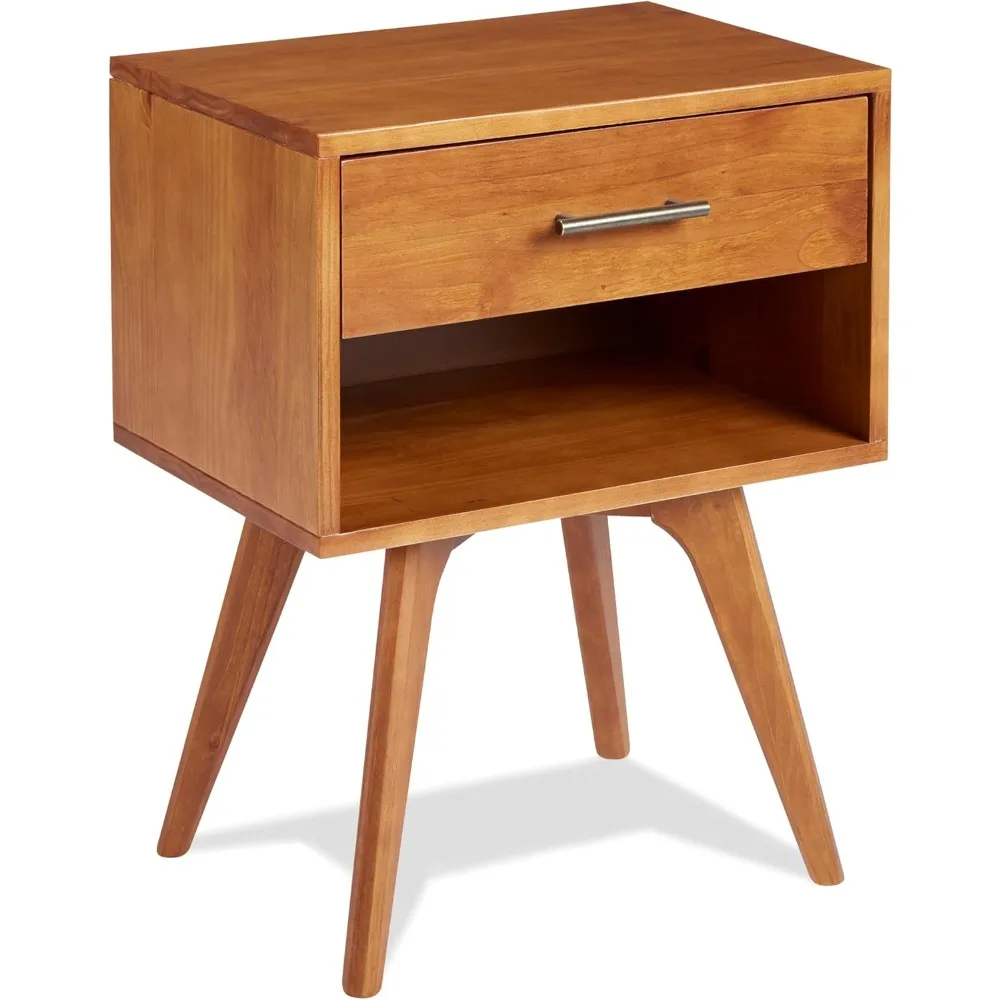 

Mid Century Modern One Drawer Nightstand/Constructed of Solid Wood/Castanho Finish