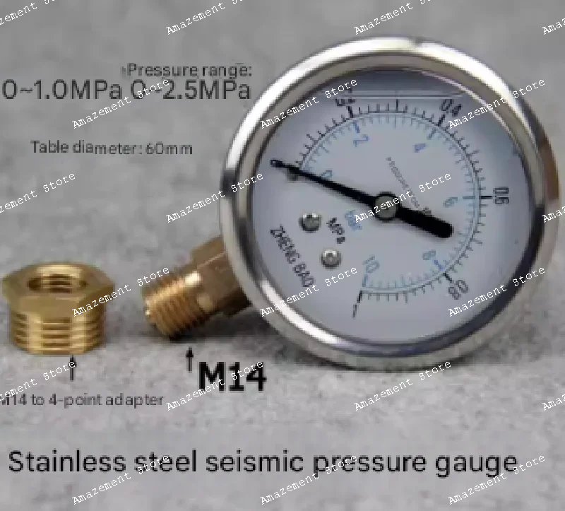 

stainless steel seismic pressure gauge y60 water pressure gauge seismic pressure gauge m14 thread optional 4-point adapter