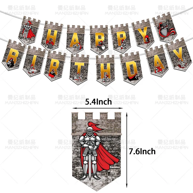Medieval Armored Knight Theme Birthday Party Decoration Middle Ages Castle Backdrop Banner Balloon Cake Topper Banner Kids Boys