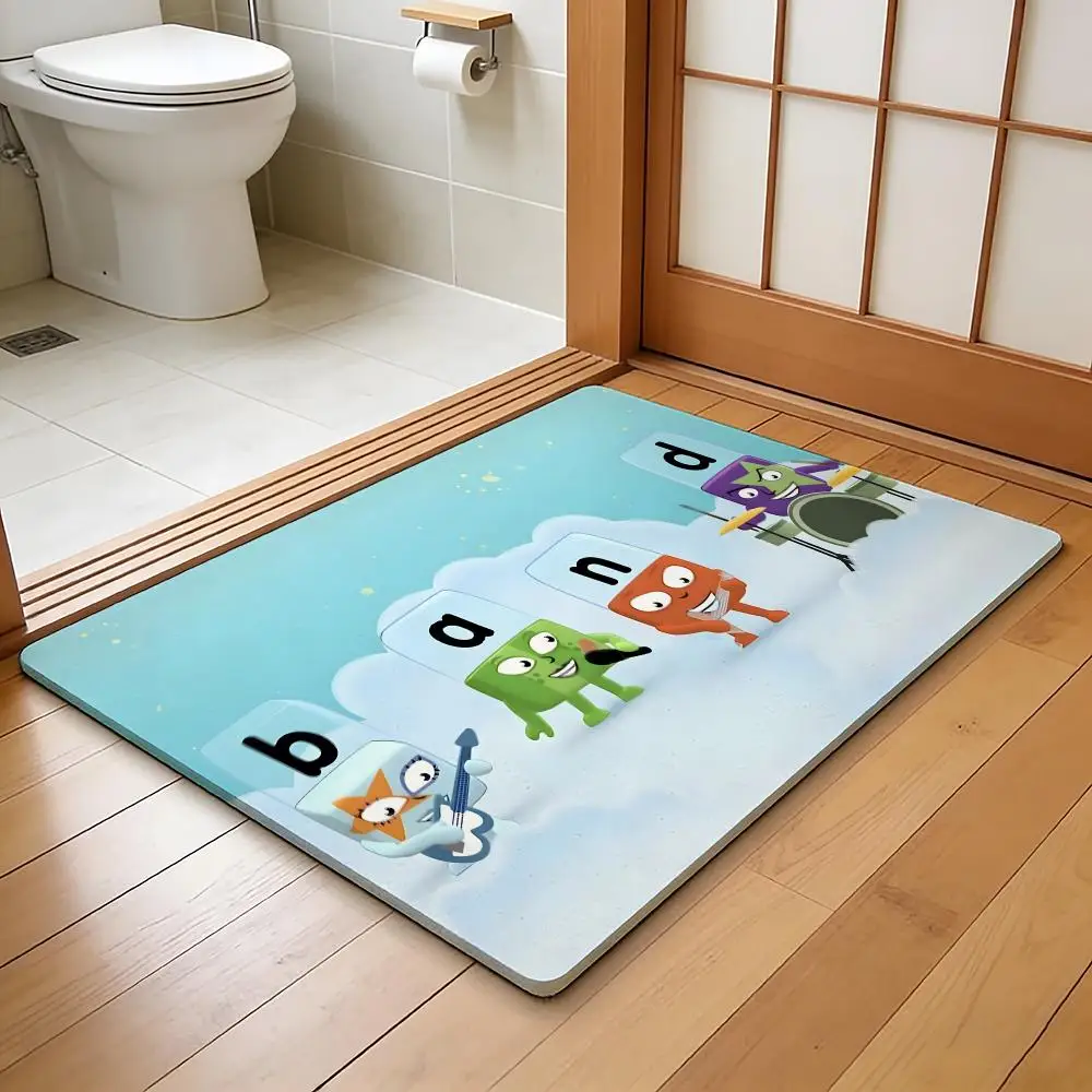 ANIME A-Alphablocks Bodenmatte, saugfähige Bodenmatte, rutschfester Eingangsteppich für Badezimmer, Waschräume und Toiletten