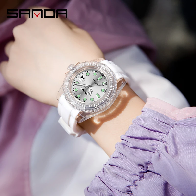 SANDA Women Watch Luxury Brand Casual Fashion Quartz Watch Luminous Waterproof Silicone Strap 30M Waterproof Reloj Mujer 9007