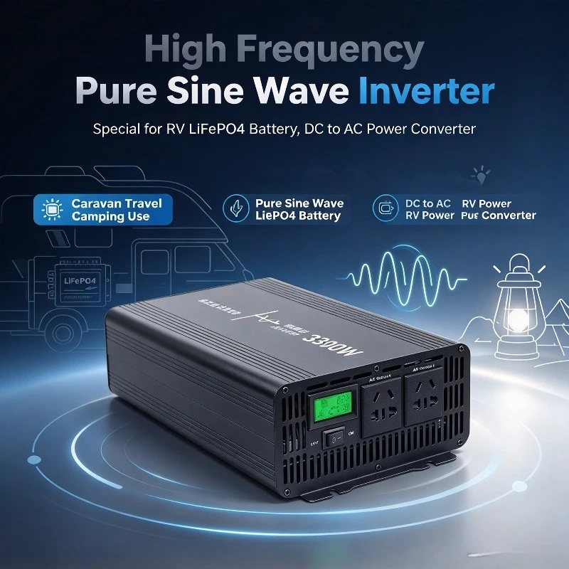 High Frequency Pure Sine Wave Inverter, Special for RV LiFePO4 Battery, DC to AC Power Converter for Caravan Travel Camping Use