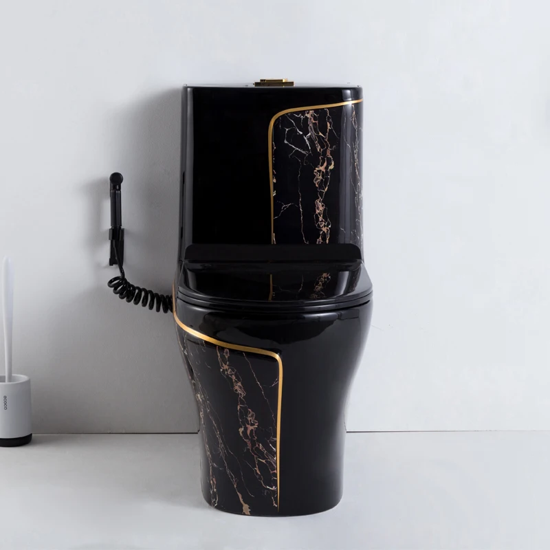 Light luxury household European toilet black color siphon marble pattern water-saving toilet pumping ceramic toilet