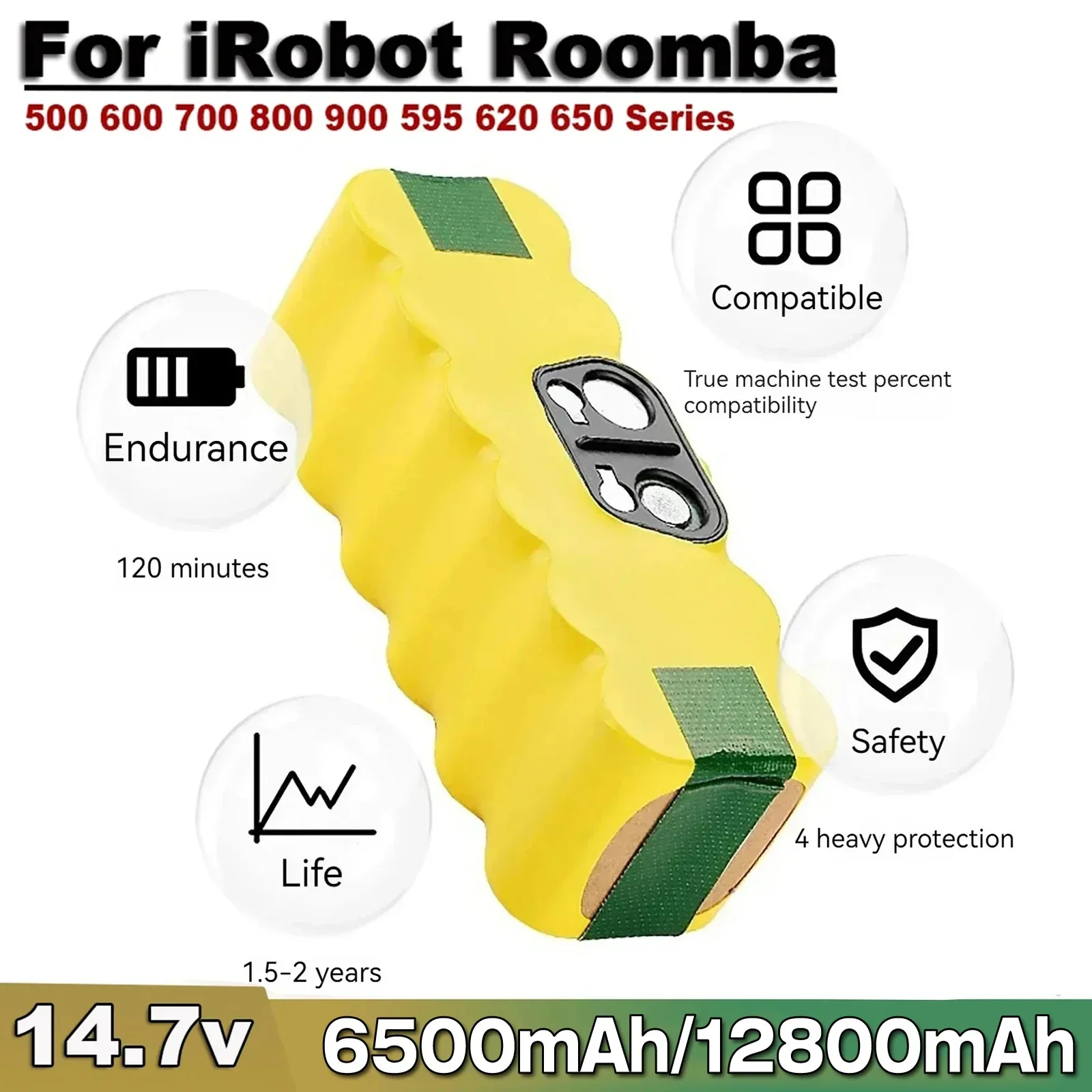 

For irobot Roomba Battery Rechargeable Battery 14.4V 12800mAh 500 550 560 600 650 698 780 876 900 Series Vacuum Cleaner Battery