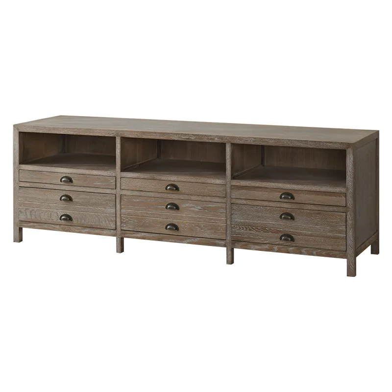 

American French European country style North American white oak TV cabinet, solid wood retro old locker storage