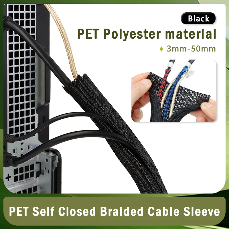 

Black PET Braided Expandable Cable Sleeve 2mm ~ 50mm Flexible Self Closed Insulated Wrap Pipe Tube Line Protector Wire Organizer