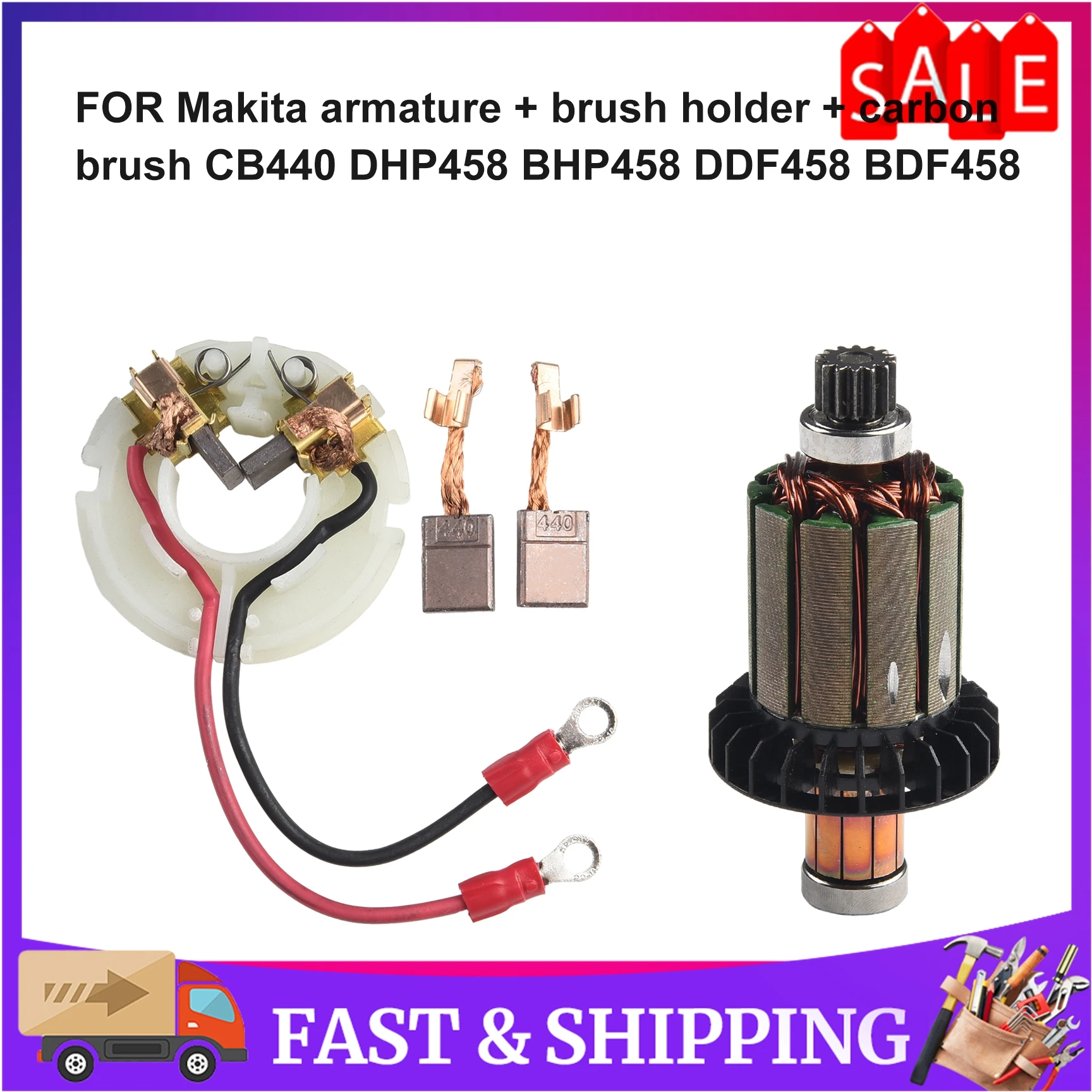 

1Set Carbon Brush Holder Motor With Copper Carbon Brush Solid Carbide For Armature CB440 DHP458 BHP458 DDF458 FOR DDF458Z