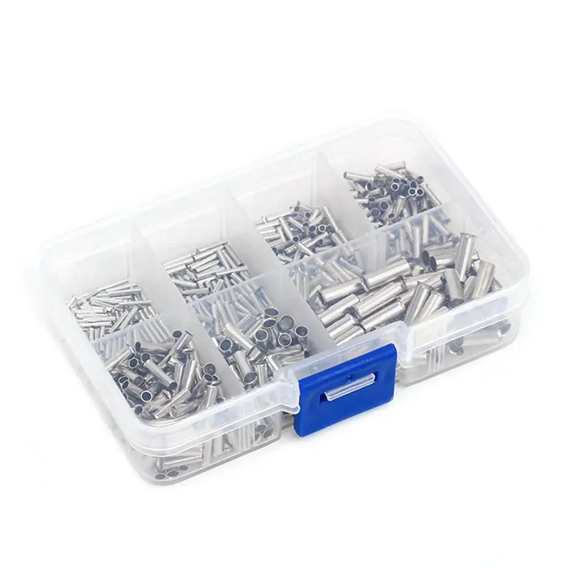 DT17 1200 Pcs 22-10 AWG Non-Insulated Wire Ferrules Connector Copper Bare Tinned Electrical Cable Terminal Kit