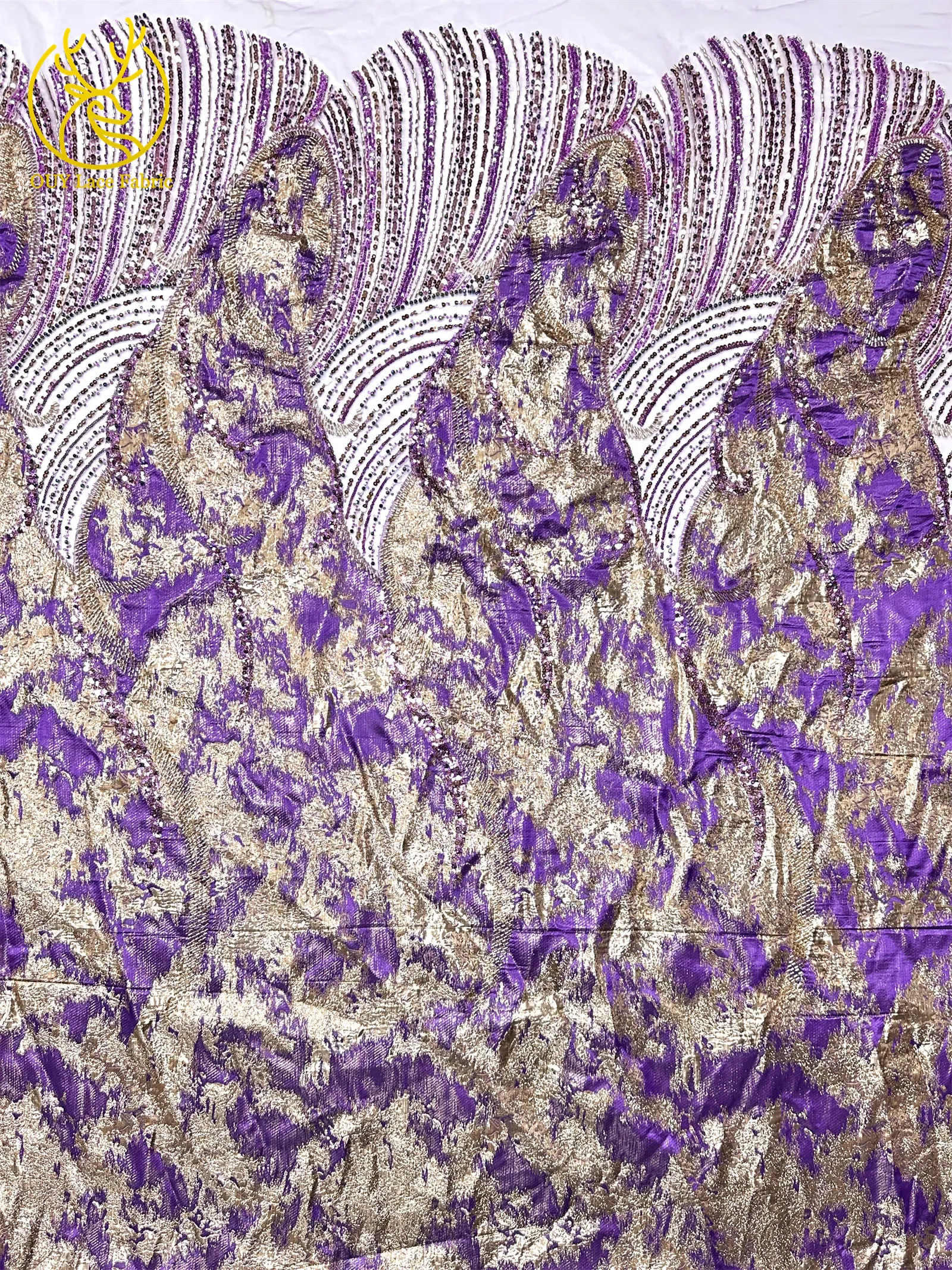 Purple Luxury African Heavy Beaded Chiffon Lace Fabric 2026 High-Quality Nigerian Sequined Lace Fabric for Evening Gowns 5 Yards