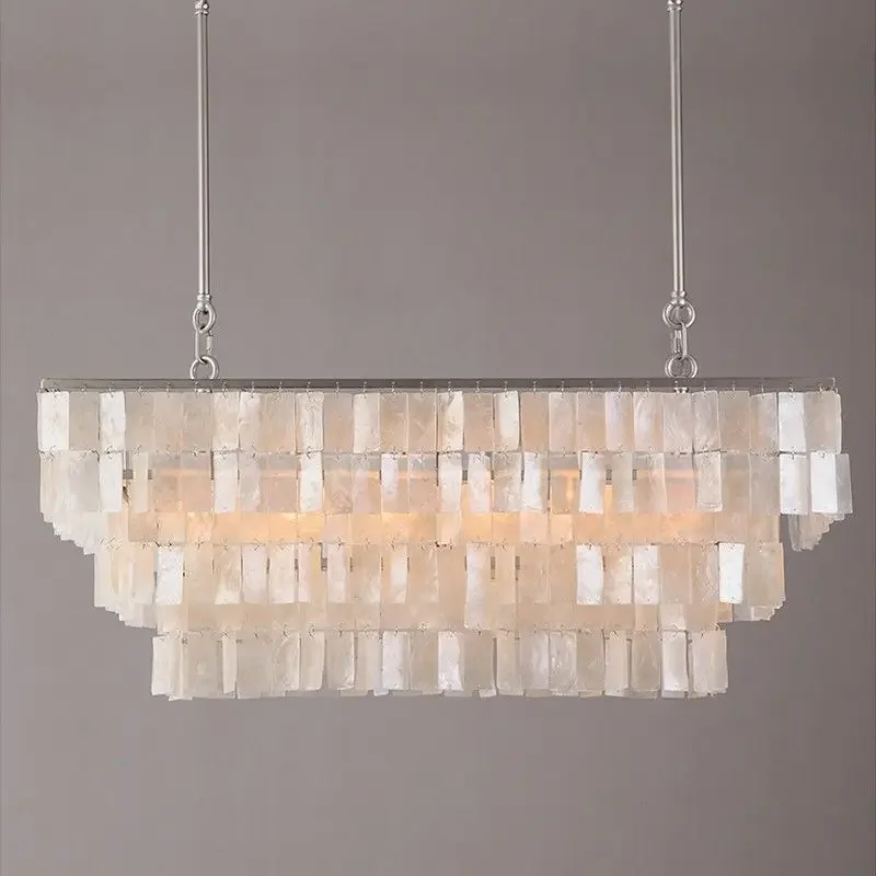 

Nordic natural shell pendant light Rectangular villa living room dining room pendant light Princess bedroom decorative light