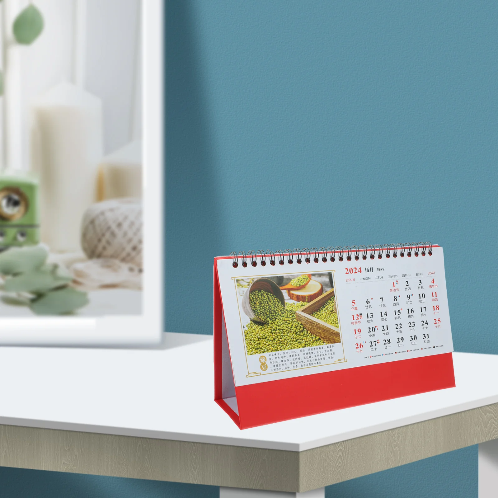 Kalender Mini 2024 Gaya Cina Desain Indah Penggunaan Serbaguna Kalender Meja Berdiri untuk Kantor dan Rumah