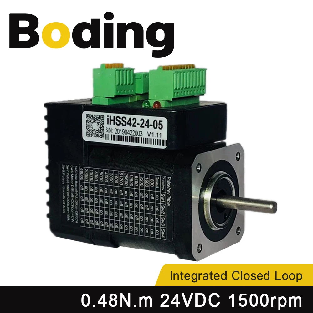 BODING JMC 2Phase Nema17 0.48N.m 0-1500rpm Hybrid Integrated Closed Loop Stepper Servo Motor Driver 36VDC iHSS42-24-05 for CNC